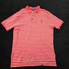 Polo Ralph Lauren Orange Striped Short Sleeve Cotton Polo Shirt Men's L