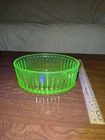 Vintage 1930s Uranium Ribbed Oval Glass Refrigerator Bowl Anchor Hocking