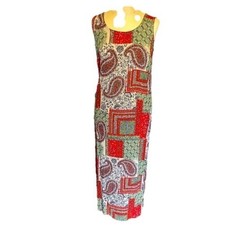 Vintage Patchwork Paisley Sleeveless Maxi Dress Red Green Boho Eclectic Size S