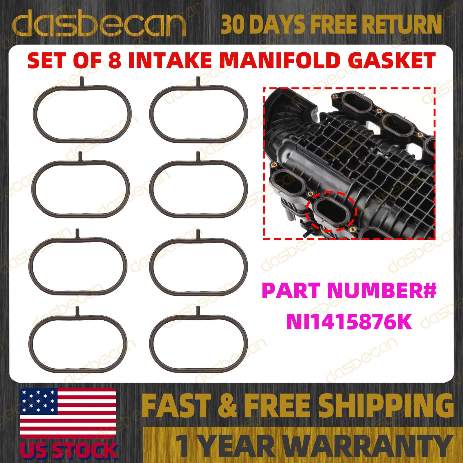 Set of 8 Intake Manifold Gasket For Nissan Titan XD 2016-2024 Armada 2017-2024