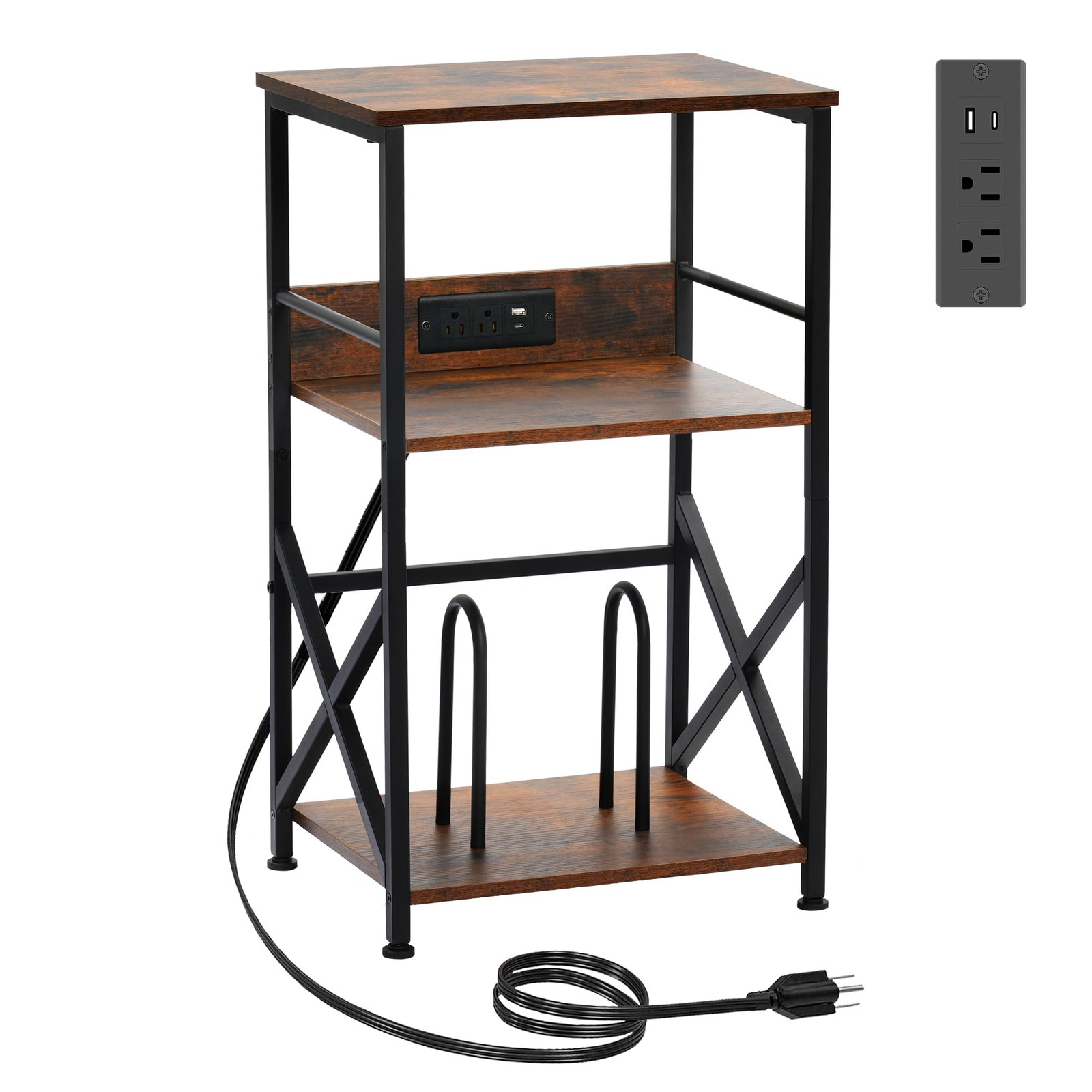 Record Player Stand, 3-Tier Side Table with Charging Station, Turntable Stand...