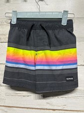 Hurley Swim Trunks Boys Size 4 Black Rainbow Stripe UPF 50 EUC
