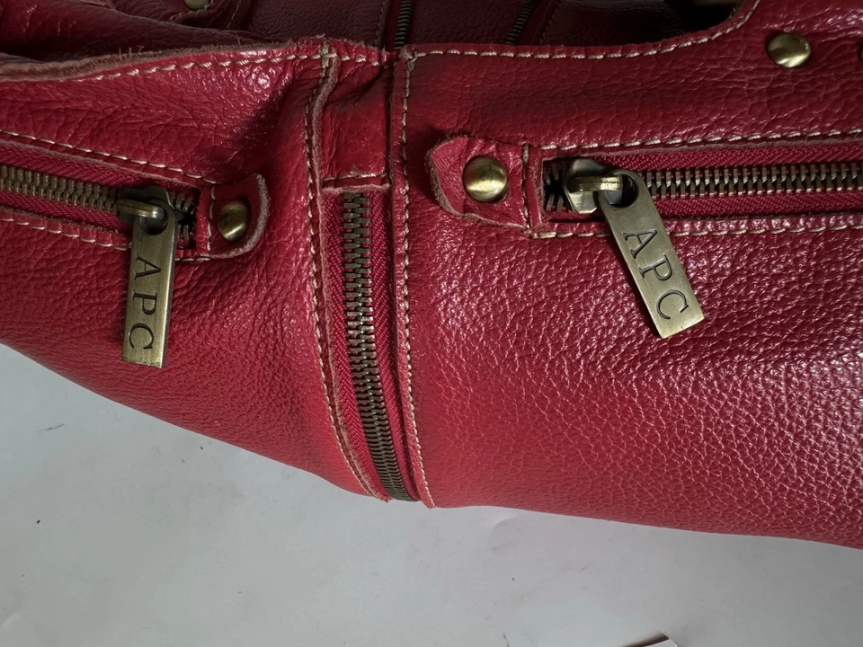 APC Purse, Tote, HandBag Red Pebble Leather Zippers Pockets Mint Condition - Image 4 of 4