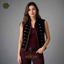 Women's Black Military Hussar Vest  Gothic Regency Sleeveless Velvet Waistcoat