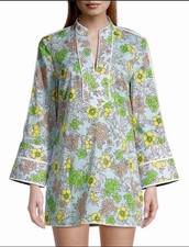 Tory Burch Cover Up Top Wallpaper Print Cotton Voile Floral Tunic Swim Size M