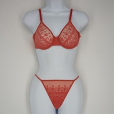 Vintage Y2K Frederick  s Of Hollywood Sheer Floral Thong Panties Bra 36B Set NWOT