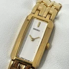Vintage Seiko Tank Watch Women 15mm Gold Tone 4N00-7089 Extra Links New Battery