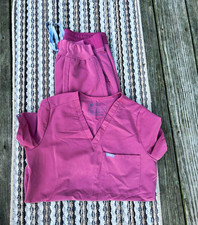 FIGS Women s XS Pink Solid Medical Scrub Set Polyester Knit Top Pants