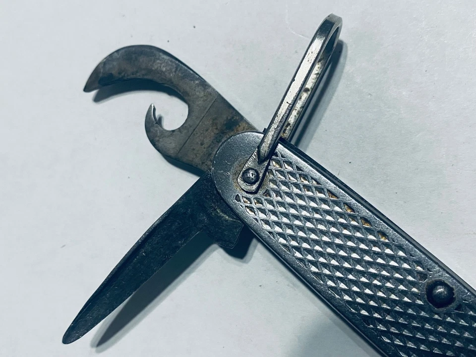 Navaja de Bolsillo Militar de Estados Unidos de Colección Abridor de Latas Awl Diamante Moleteado Escalas Ejército Foto 4 de 4