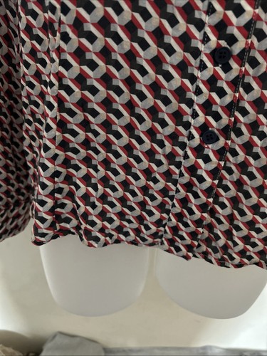 Meredith Banzhoff Long Sleeve Button Down Red Black Geometric Collared Blouse - Picture 7 of 11