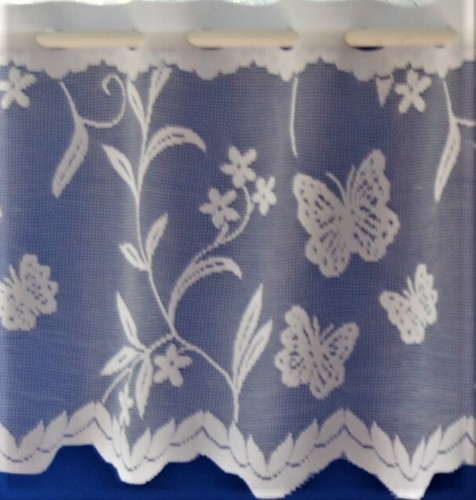 MEADOW WHITE WITH BUTTERFLY MOTIFS CAFE NET CURTAIN BY THE METRE THREE DROPS - Picture 4 of 6