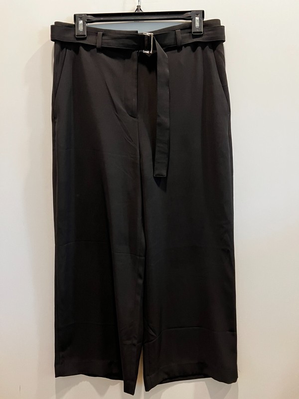 H&M $45 Black High Waist Wide Leg Belted Crop Pants size 8 EEUC