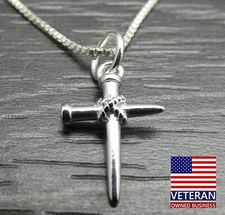 Sterling Silver Religious 3D Cross of Nails Charm Box Chain Necklace 24 inches