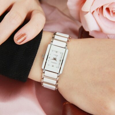 Stile Lusso Rettangolare Quadrante Ceramica Strass Orologio da Polso per  Uomo E | eBay