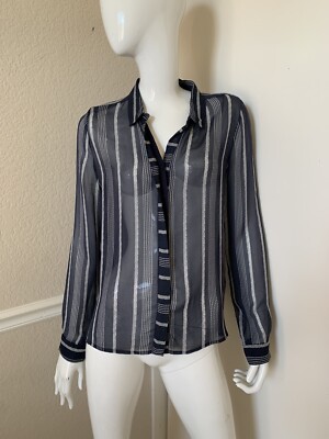 INWEAR NEW! Navy Blue Striped Sheer Viscose Button Front Shirt Sz US 6 NWOT!
