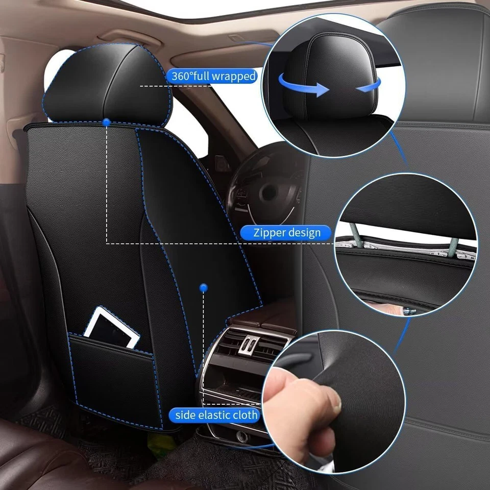 1 Set of Car 5-Seat Covers Cushion Pad PU Leather For 2013-2021 Subaru WRX STI - Image 3 of 4