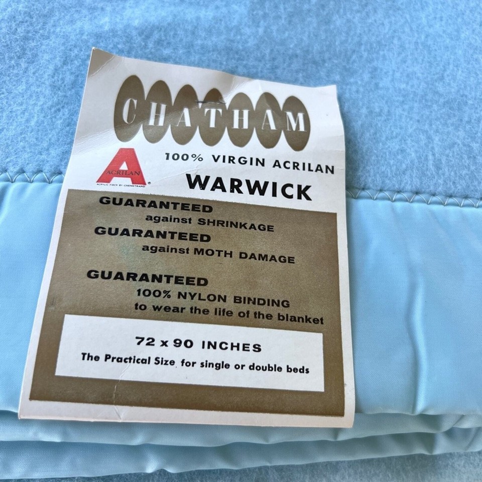 NEW Vintage Chatham Blanket Satin Trim Blue 72" x 90” Beautiful eBay