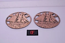 Lot of 2 Vintage Marble Design Copper Finish Cast Iron Sailboat Trivet HM524
