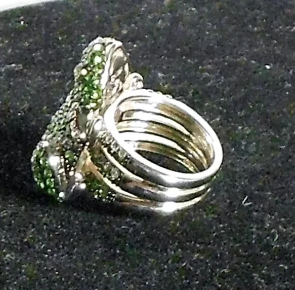 Кольцо Joan Boyce Green Crystal Silvertone Pave «Лягушка» размер 5 новое с ценниками - Изображение 2 из 2