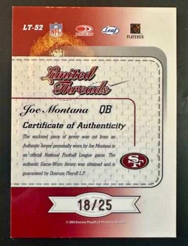 Joe Montana 2003 Leaf Limited Threads Patch #18/25 - Foto 2 di 2