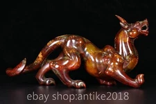 12" Rare Chinese Old Hetian Jade Carved Dynasty Palace Unicorn Beast Statue