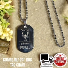 Stainless Steel 316L Scorpio Dog Tag Pendant w/ 24" Dog Tag Necklace