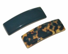 Women Barrette Long Rectangle Tortoiseshell Black Spot Hair Clip Made in France