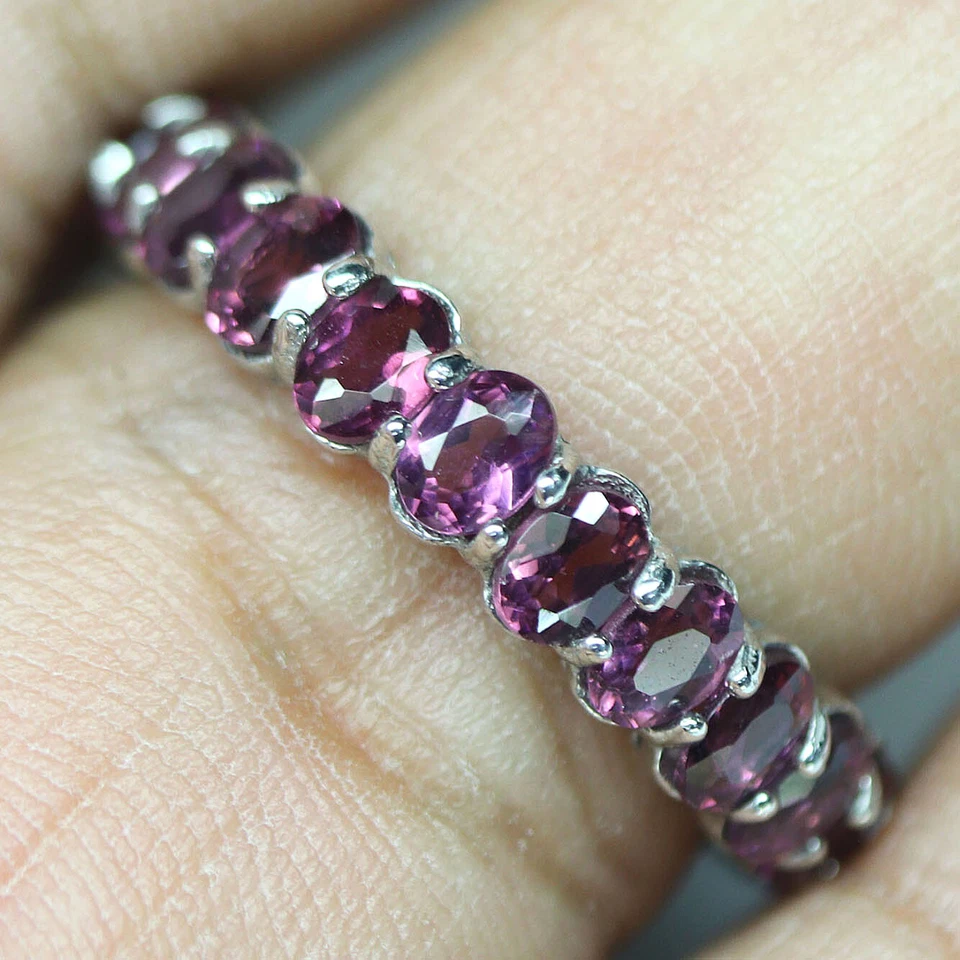 Anillo Joyería Piedras Preciosas Rosa Purpúreo Rodolita Granate Plata 925 Talla 7.5 Foto 2 de 4