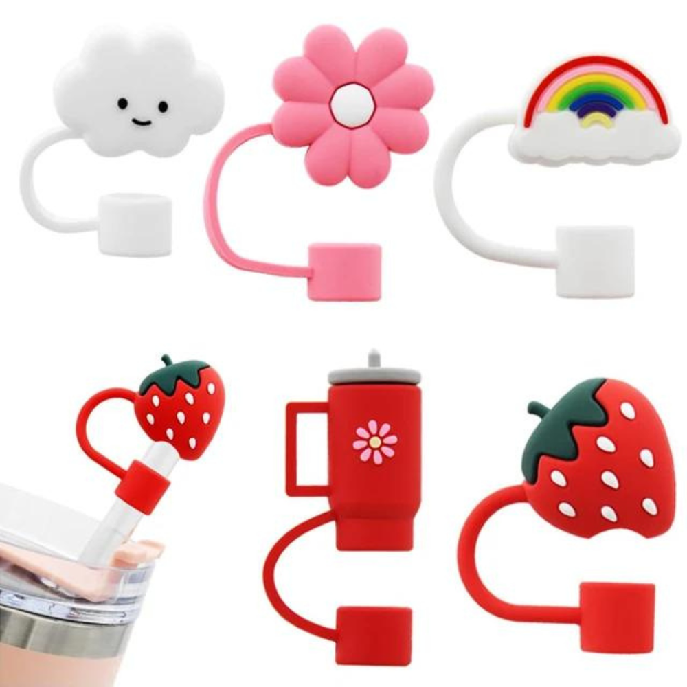 Colorful Tumbler Straw Caps - Bear Flower Rainbow Cloud Cowboy Hat Animals Barbie Designs