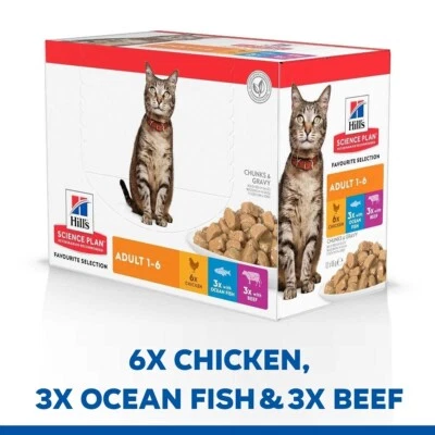 HILL'S Hills Science Plan Adult 1-6 Wet Cat Food Pouches Multipack (12x85G, 48x85G)