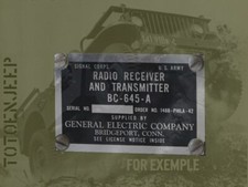 PLAQUETTE PLATE LABEL RADIO BC645 A   . jeep willys dodge us  ww2