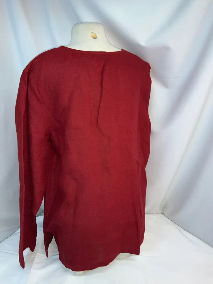 Blusa Top Exclusiva Neiman Marcus L Rojo Lino Dorado Botones India Nueva YGI L1-226 Foto 4 de 4
