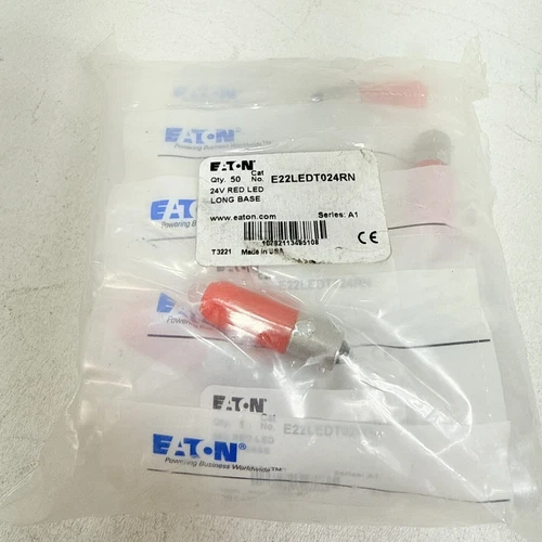 Lot of 50 - Eaton E22LED024RN Indicating Light LED 24V Red LED Long Base