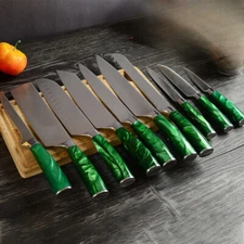 Green Handle Kitchen Chef Knife Set Japanese Damascus Style Knives Sharp Cleaver