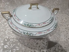Homer Laughlin Serving Bowl With Lid Vegetables Pink Roses Green Scrolls