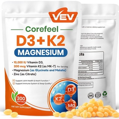 Corefeel Vitamin D3 K2 10,000 IU Magnesium Supplement   with Vitamin D and K ...