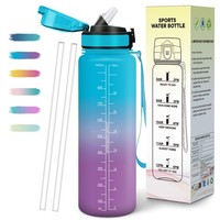 Trinkflasche 1L Bpa-Frei Auslaufsicher Mit Strohhalm Mulbijeo