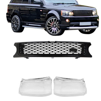 LABLT Pair Lights Cover+Front Mesh Grille For Range Rover Sport 10-2013