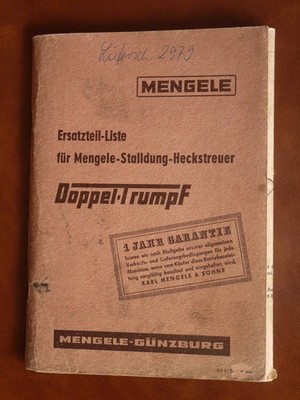 MENGELE Ersatzteilliste Stalldung Heckstreuer Doppel Trumpf 1965