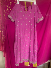 Vintage Indian 2Pc Silk Kurta Kameez Set Mukaish Embroidery Plus XL NWT Scarf