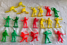 Vintage 1970s Tim Mee Toys Yellow Red Green Plastic Cowboys  Indians Lot of 20