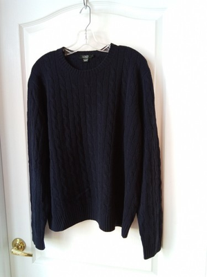 #ad #ad J Crew 100% Cashmere Cable Knit Crewneck Sweater XL Navy Blue CLEAN $104.95