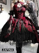 Rose Gothic JSK Lolita Dress Black Red Jacquard Extended Sleeve Dress