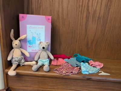 Moulin Roty La Petite Armoire with 2 Plush & Clothes Sylvain Rabbit & Nini Mouse