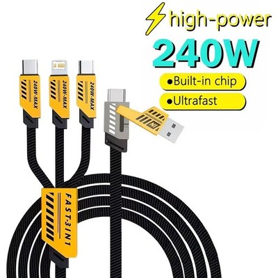 USB-A Kabel Typ-C+Micro+iPhone Handy Auto Ladekabel Schnellladekabel Spiralkabel