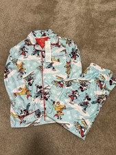 Disney 100 Mickey Mouse Fleece Button-Front Collared Pajama Set Blue 12