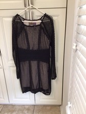Free People Black Lace Sheer Long Sleeve Short Mini Dress L Regular Round Neck