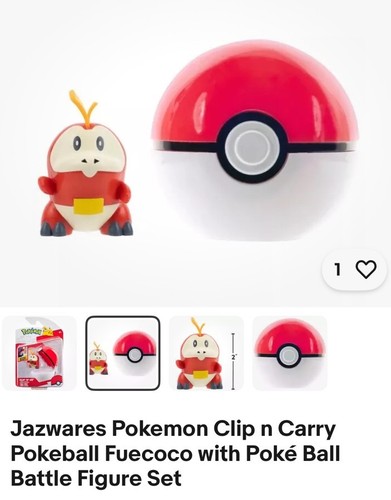 Figurine Pokemon Fuecoco Clip 'N' Go Jazwares - Avec Poké Ball, 2 Pouces, Multicolore - Neuve