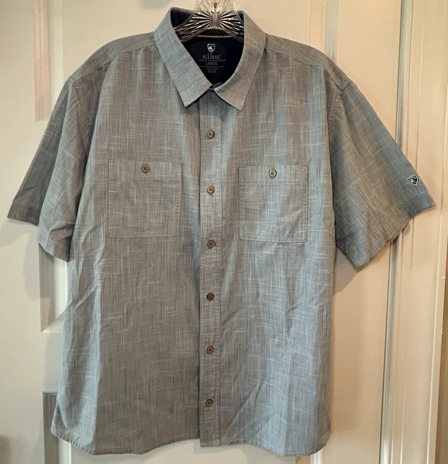 Kuhl Karib Hiking Shirt Mens Size Large Blue Button Up Short Sleeve Lightweight