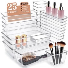 Clear Acrylic Drawer Organizers Set Storage for Makeup, Office Desk Small Van...